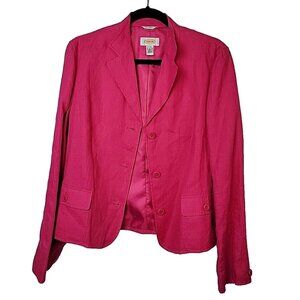 Talbots Blazer Jacket Women's 100% Irish Linen Green Three Button Pocket Size 6